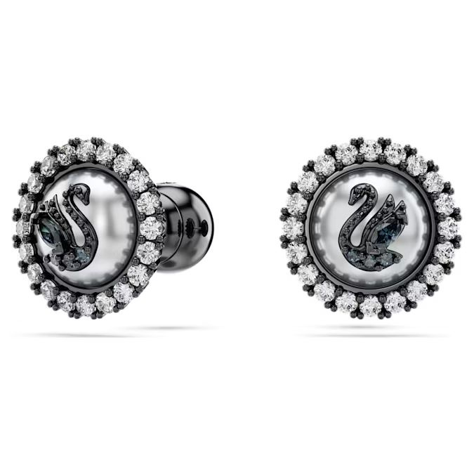 Swarovski Swan stud earrings Swan, Gray, Ruthenium plated