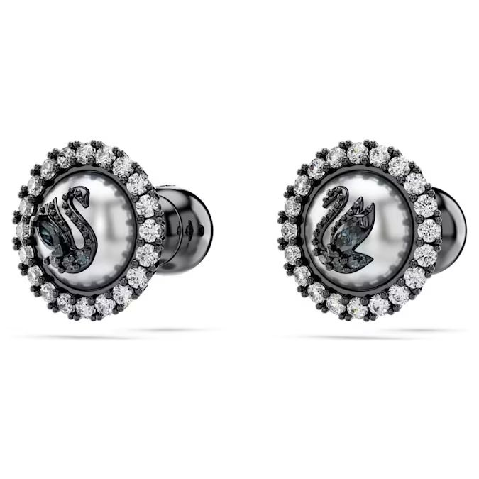 Swarovski Swan stud earrings Swan, Gray, Ruthenium plated
