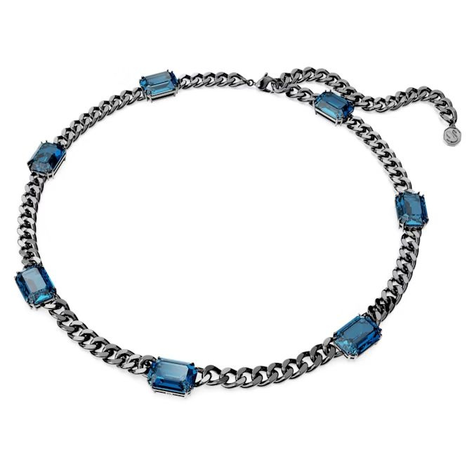 Millenia necklace Octagon cut, Blue, Ruthenium plated