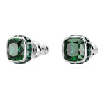 Birthstone stud earrings Square cut, May, Green, Rhodium plated