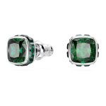 Birthstone stud earrings Square cut, May, Green, Rhodium plated