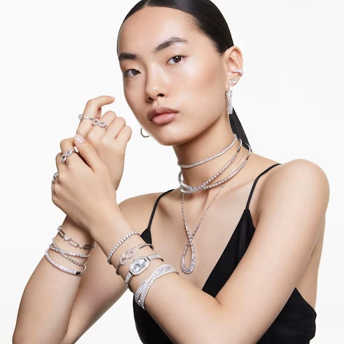 Hyperbola cuff Infinity, White, Rhodium plated