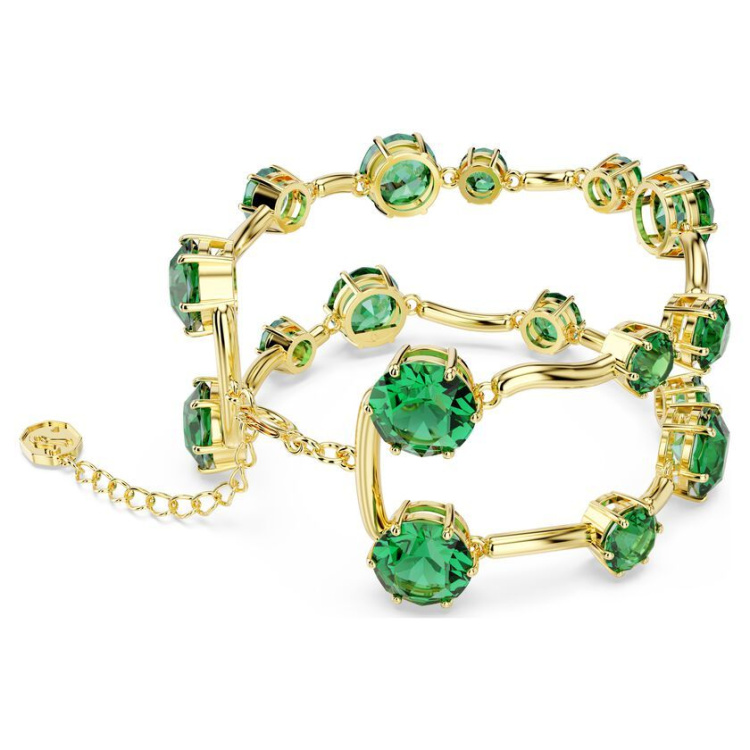 Constella double bangle Mixed round cuts, Green, Gold-tone plated