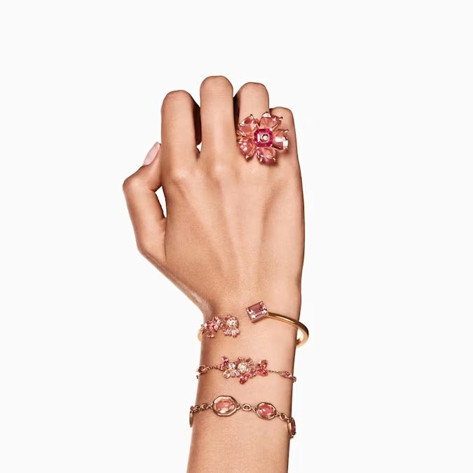 Gema bangle Mixed cuts, Pink, Gold-tone plated