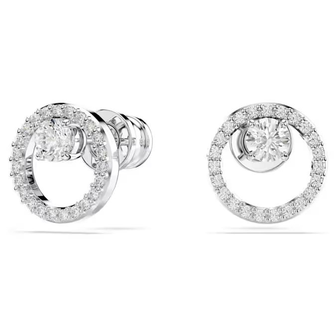 Constella stud earrings Round cut, White, Rhodium plated