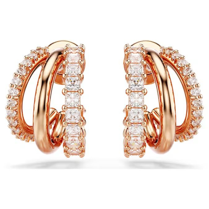 Hyperbola hoop earrings Mixed cuts, Mini, White, Rose gold-tone plated