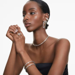 Hyperbola hoop earrings Mixed cuts, Mini, White, Mixed metal finish