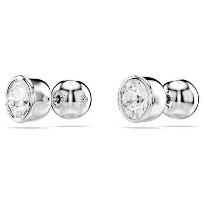 Imber stud earrings Round cut, White, Rhodium plated