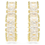 Matrix hoop earrings Baguette cut, Heart, Small, White, Gold-tone plated