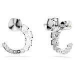 Matrix hoop earrings Crystal pearl, Round cut, White, Rhodium plated