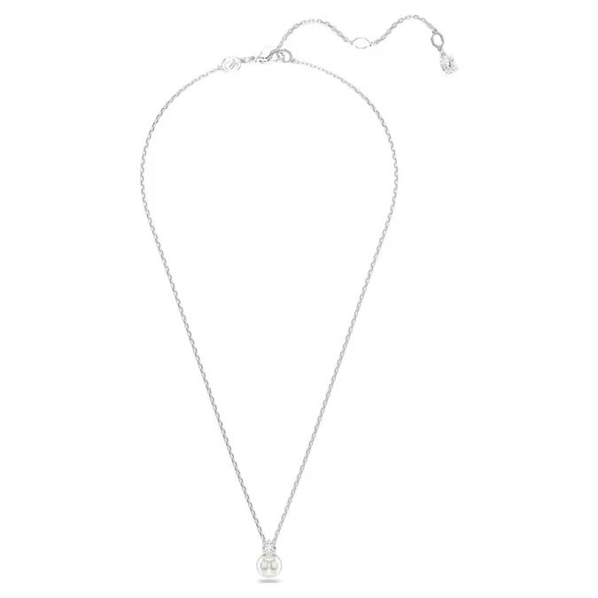 Matrix pendant Crystal pearl, Round cut, White, Rhodium plated