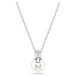 Matrix pendant Crystal pearl, Round cut, White, Rhodium plated