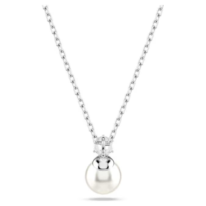 Matrix pendant Crystal pearl, Round cut, White, Rhodium plated
