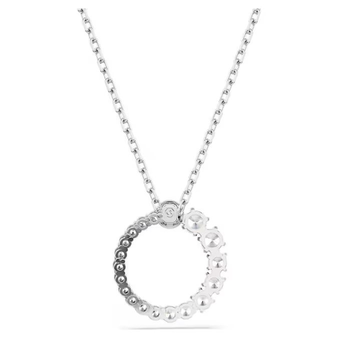 Matrix pendant Crystal pearl, Round cut, White, Rhodium plated