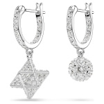 Dextera drop earrings Asymmetrical design, Round cut, Star and sphere, White, Rhodium plated
