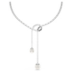 Matrix Y necklace Crystal pearl, Round cut, White, Rhodium plated
