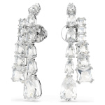 Matrix drop earrings Mixed cuts, White, Rhodium plated