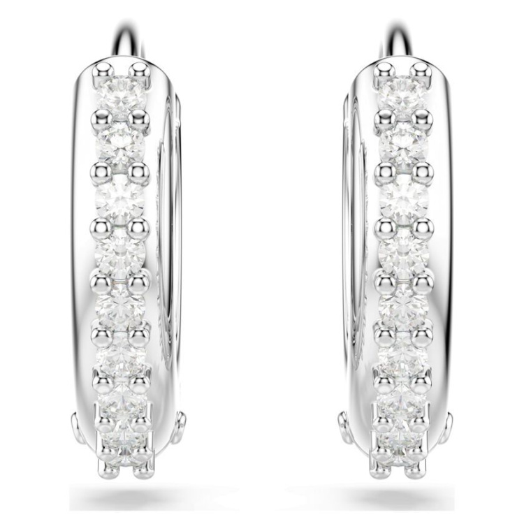 Matrix hoop earrings Round cut, White, Rhodium plated