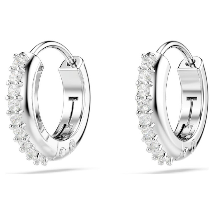 Matrix hoop earrings Round cut, White, Rhodium plated