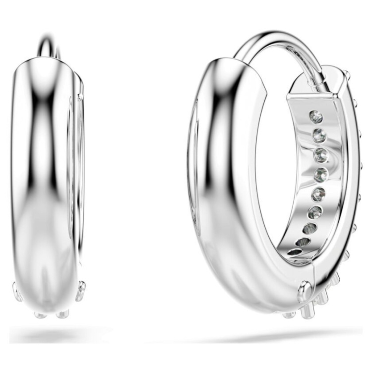 Matrix hoop earrings Round cut, White, Rhodium plated