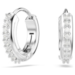 Matrix hoop earrings Round cut, White, Rhodium plated