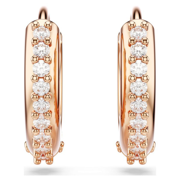 Matrix hoop earrings Round cut, White, Rose gold-tone plated