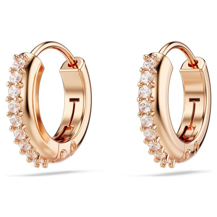 Matrix hoop earrings Round cut, White, Rose gold-tone plated