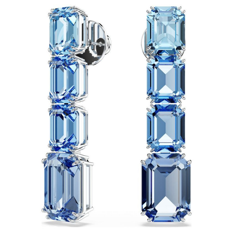 Millenia drop earrings Octagon cut, Color gradient, Blue, Rhodium plated