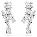 Matrix drop earrings Mixed cuts, White, Rhodium plated