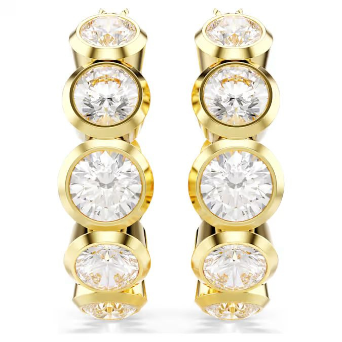 Imber hoop earrings Round cut, White, Gold-tone plated