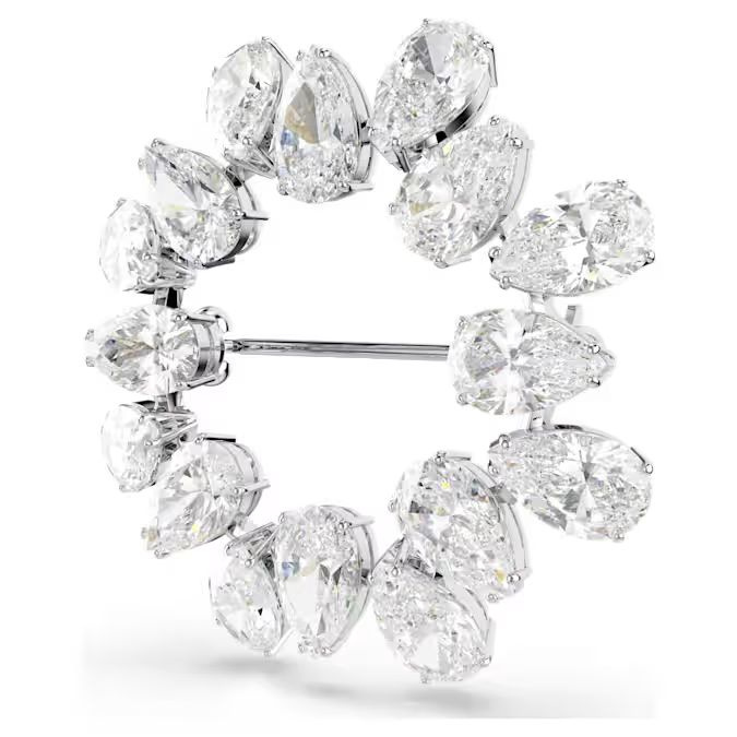 Matrix brooch Pear cut, White, Rhodium plated