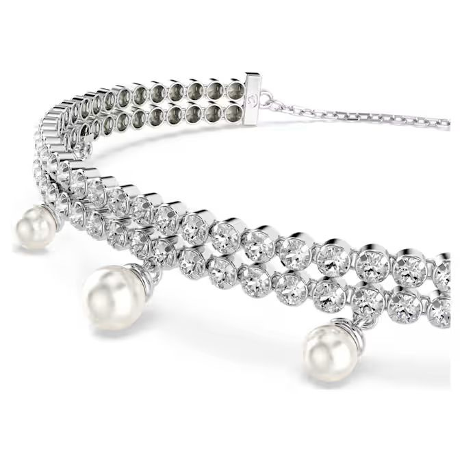Ariana Grande x Swarovski bracelet Crystal pearl, Round cut, White, Rhodium plated