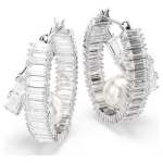 Ariana Grande x Swarovski hoop earrings Crystal pearl, Baguette cut, White, Rhodium plated