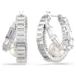 Ariana Grande x Swarovski hoop earrings Crystal pearl, Baguette cut, White, Rhodium plated