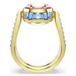 Chroma ring Cushion cut, Multicolored, Gold-tone plated