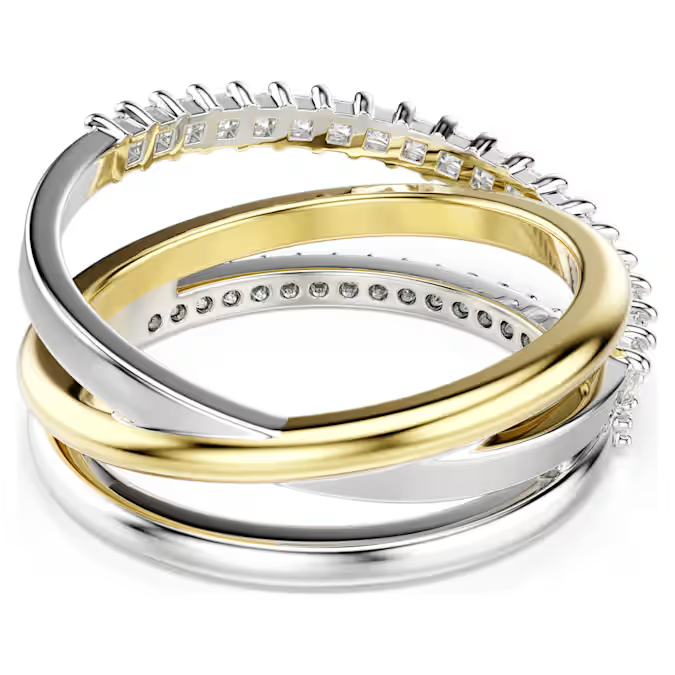 Hyperbola ring Mixed cuts, White, Mixed metal finish
