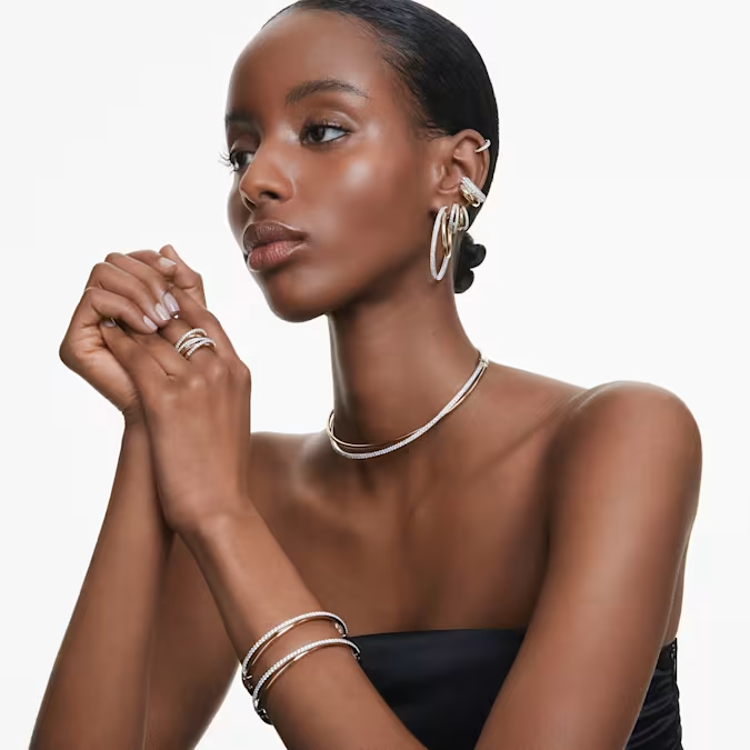 Hyperbola ring Mixed cuts, White, Mixed metal finish