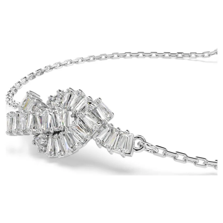 Matrix bracelet Baguette cut, Knot, White, Rhodium plated