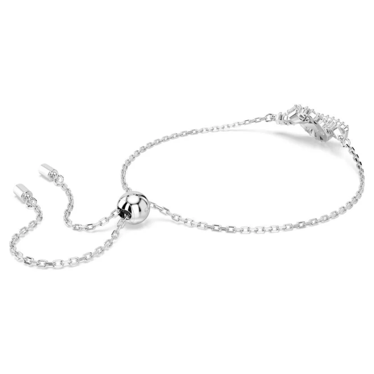 Matrix bracelet Baguette cut, Knot, White, Rhodium plated