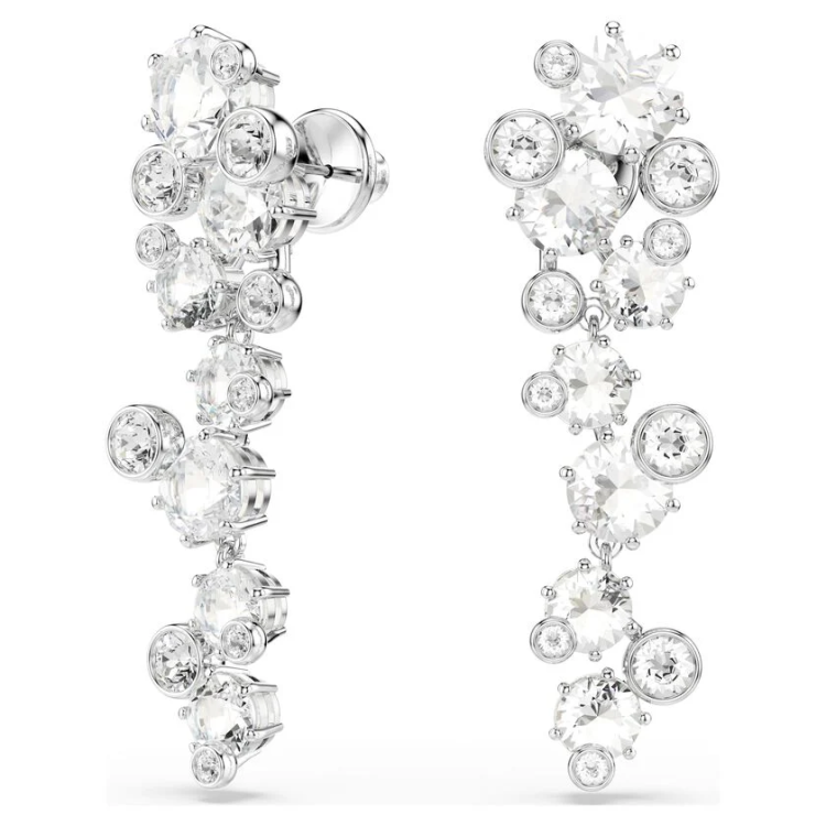 Constella drop earrings Mixed cuts, White, Rhodium plated
