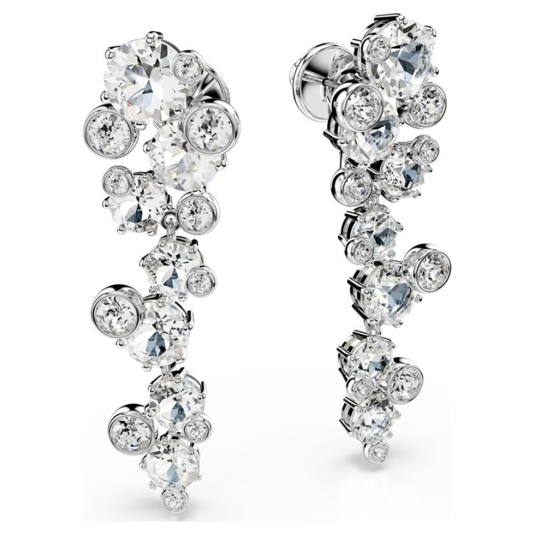 Constella drop earrings Mixed cuts, White, Rhodium plated