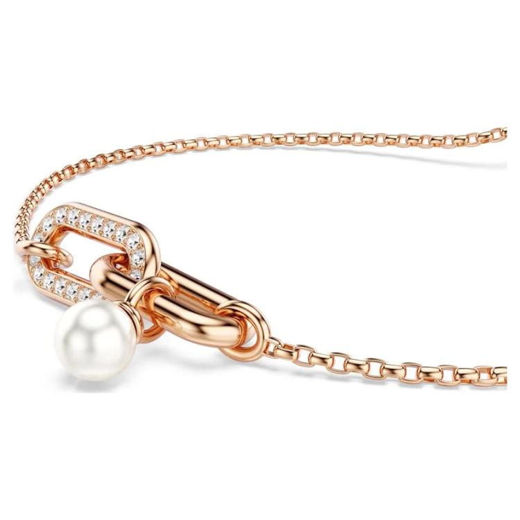 Constella bracelet Crystal pearl, Round cut, White, Rose gold-tone plated