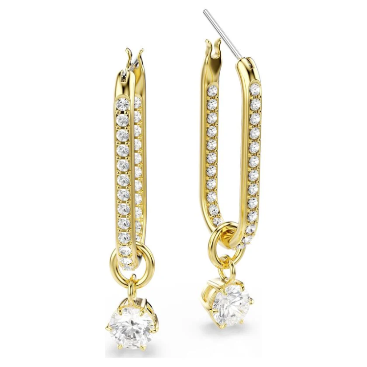 Constella drop earrings Round cut, White, Gold-tone plated