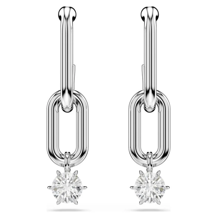 Constella drop earrings Crystal pearl, Round cut, White, Rhodium plated