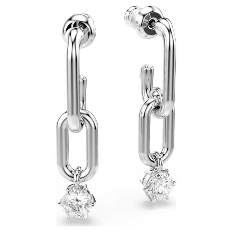 Constella drop earrings Crystal pearl, Round cut, White, Rhodium plated