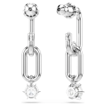 Constella drop earrings Crystal pearl, Round cut, White, Rhodium plated
