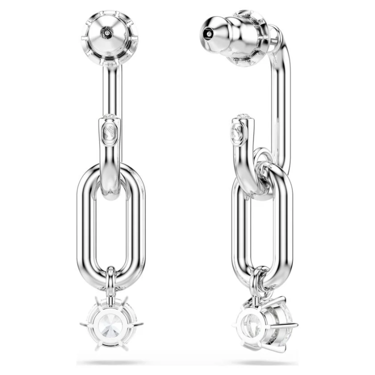 Constella drop earrings Crystal pearl, Round cut, White, Rhodium plated