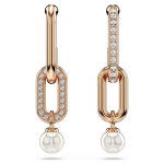 Constella drop earrings Crystal pearl, Round cut, White, Rose gold-tone plated