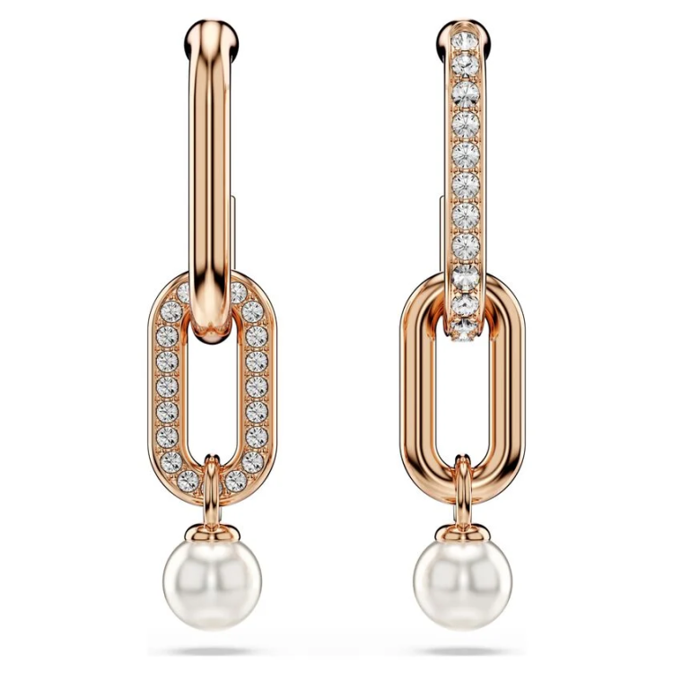 Constella drop earrings Crystal pearl, Round cut, White, Rose gold-tone plated