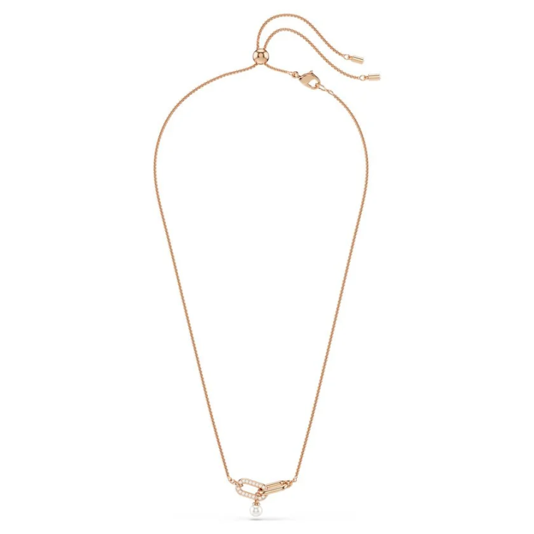Constella pendant Crystal pearl, Round cut, White, Rose gold-tone plated